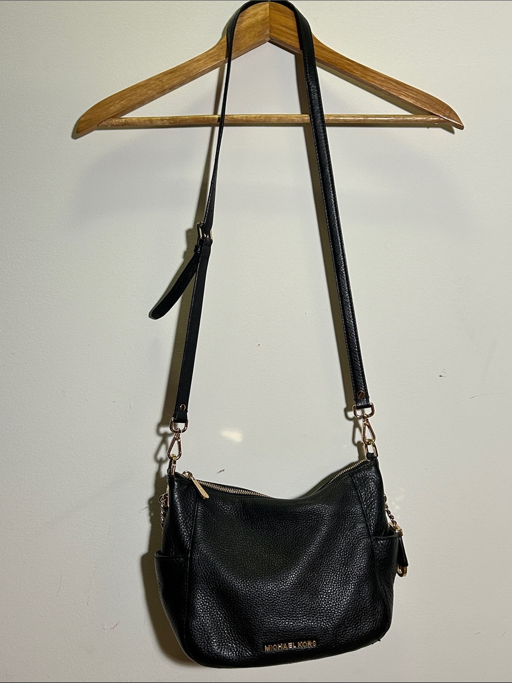 Michael Kors Black Pebbled Leather Crossbody with Gold Hardware